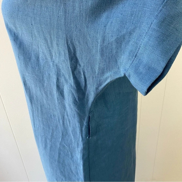 Linen Handmade Studio Blue Dress Button Front V Neck Dolman Sleeves 19” PTP M/L? - Picture 10 of 15